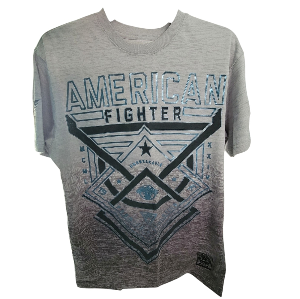 American Fighter Sz Med Mens White&GrayTee With Blue Design
